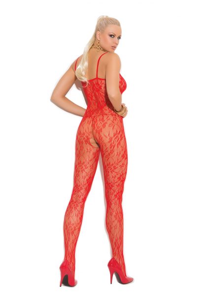 back of red Rose lace bodystocking 1610