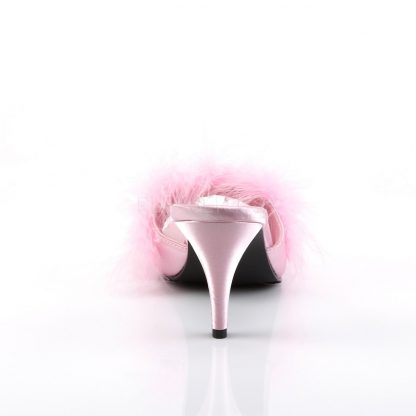 back of baby pink feather slipper shoe with 3-inch heel Amour-03