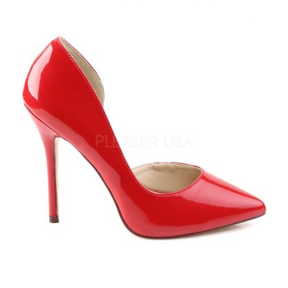 side view Open-sided red pump shoe with 5-inch high heel Amuse-22