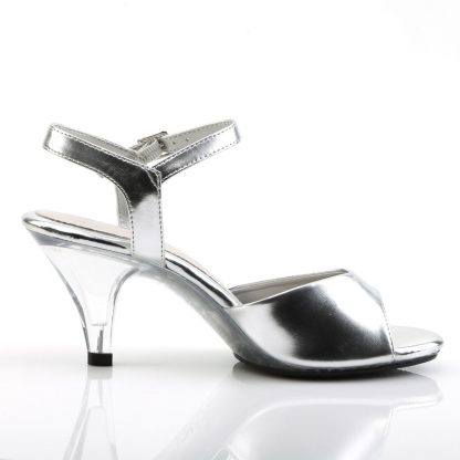 side view of silver Ankle strap sandal woman's shoe with 3-inch heel Belle-309