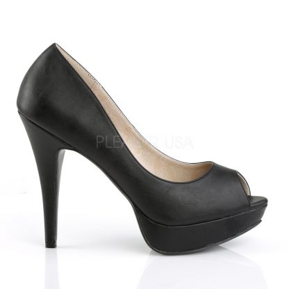 side of black faux leather peep toe pump 5-inch high heel shoes Chloe-01
