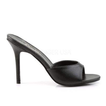 side view of black Peep toe slide slipper with 4-inch heel Classique-01