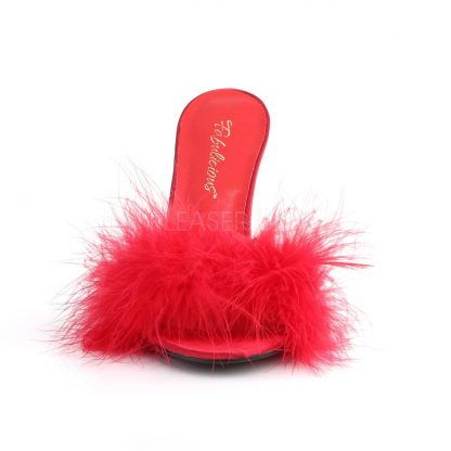 front of red Marabou feather slipper with 4-inch heel Classique-01F