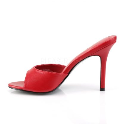 side view of red Peep toe slide slipper with 4-inch heel Classique-01