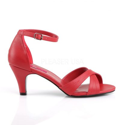 side view of red Ankle strap sandal shoe with 3-inch heel Divine-435