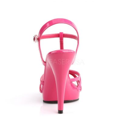 back of strappy pink platform sandals with 4-inch stiletto heels Flair-420