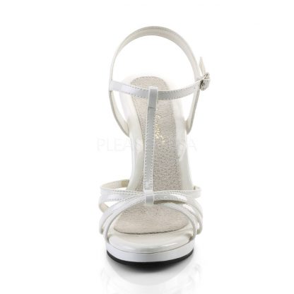 front of strappy white platform sandals with 4-inch stiletto heels Flair-420
