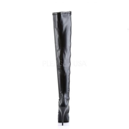 back of black platform thigh boot with 5-inch spike heel Indulge-3000