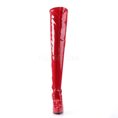 front of red platform thigh boot with 5-inch spike heel Indulge-3000