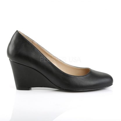 side of Classic black faux leather wedge pumps with 3-inch heels Kimberly-8