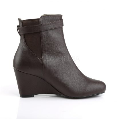 side of brown ankle boot with 3-inch wedge heel Kimberly-102