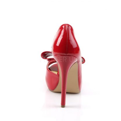 back of red peep toe d'Orsay pump with toe bow 5-inch heel Lumina-32