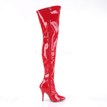 side view of plain red thigh boots with 5-inch spike heel Seduce -3000