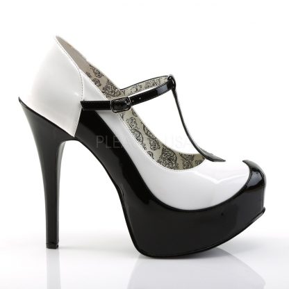 side of black white two-tone T-strap pumps with 5-inch heel Teeze-45W