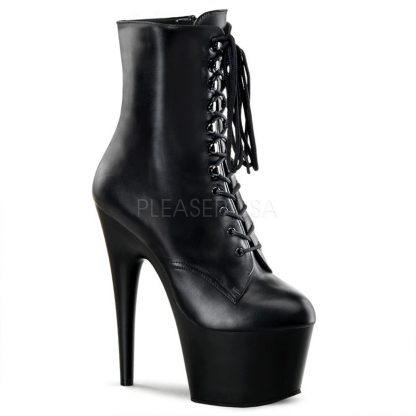 black leather Lace-Up platform ankle boots with 7-inch spike heels Adore-1020