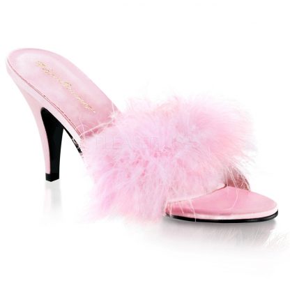 baby pink feather slipper shoe with 3-inch heel Amour-03