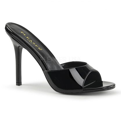 black patent Peep toe slide slipper with 4-inch heel Classique-01