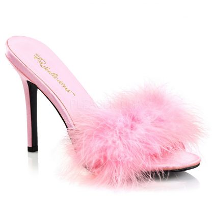 baby pink Marabou feather slipper with 4-inch heel Classique-01F