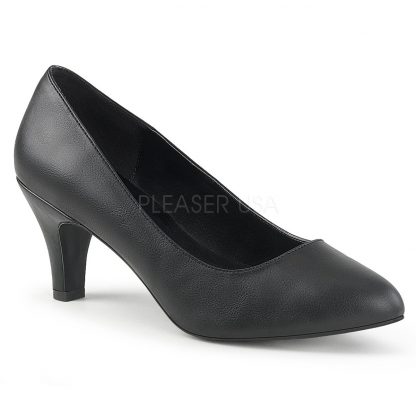 classic black faux leather pump with 3-inch block heel Divine-420