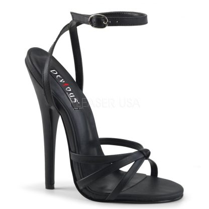black faux leather strappy sandal shoe with 6-inch spike heel Domina-108