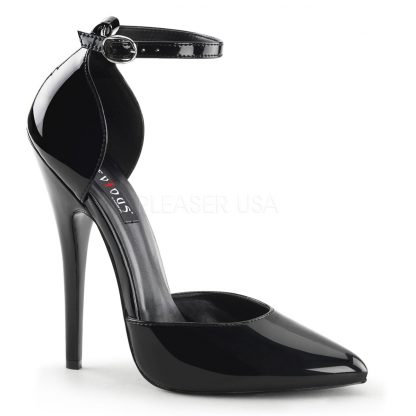 black patent Ankle strap fetish D'Orsay pumps with 6-inch heel Domina-402