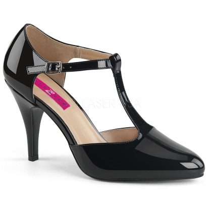 black T-strap pump shoes with 4-inch spike heel Dream-425