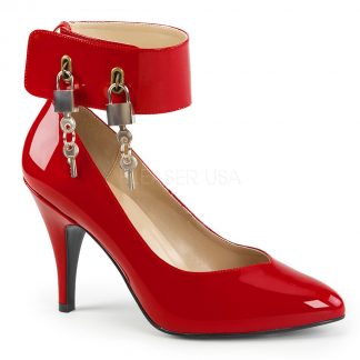 red wide band locking ankle strap pump shoes with 4-inch Dream-432