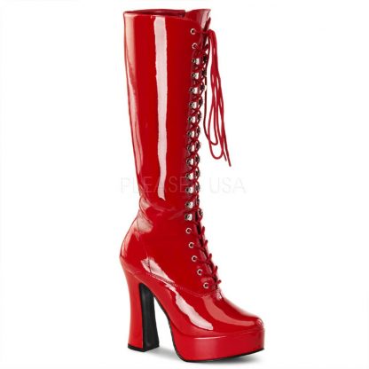 red lace-up platform knee high boot 5-inch chunky heel Electra-2020