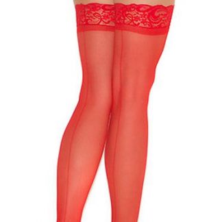 Red sheer thigh high stockings with back seam EM-1702