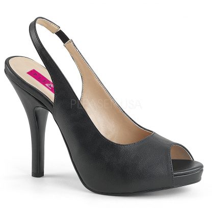 black faux leather peep toe slingback sandal with 5-inch spike heel Eve-04