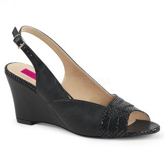black slingback wedge peep toe sandal shoes with 3-inch heel Kimberly-01SP