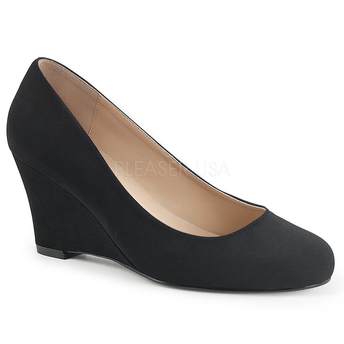Wedge Black Classic Pump Shoes with 3-inch Heel Suede or Faux Leather ...