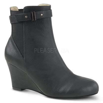 black faux leather ankle boot with 3-inch wedge heel Kimberly-102
