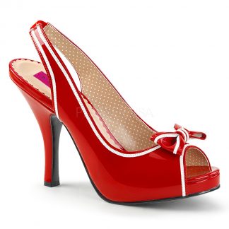 red peep toe slingback sandal shoes with bow and 4-inch heel Pinup-10