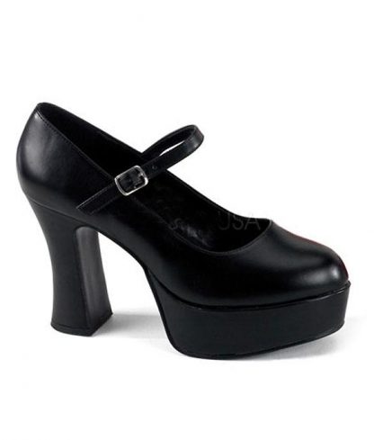 side view of black Mary Jane shoes with 4-inch chunky heels