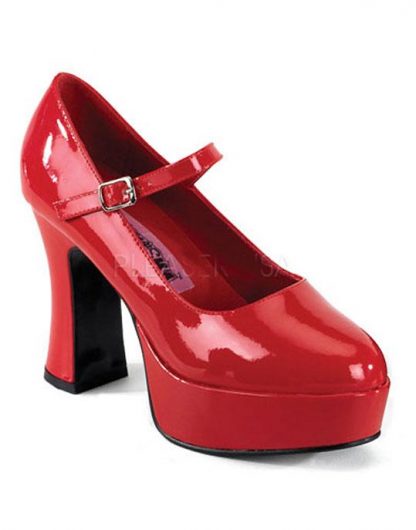 MaryJane-50 red Mary Jane shoes with 4-inch chunky heels