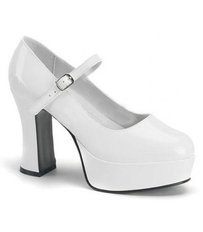 white Mary Jane shoes with 4-inch chunky heels
