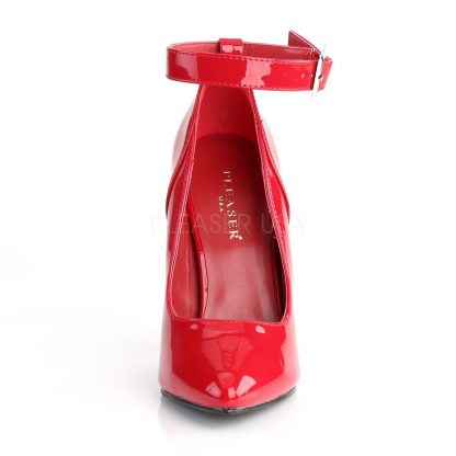 front of Ankle strap red patent pump shoe with 5 inch heel Seduce-431