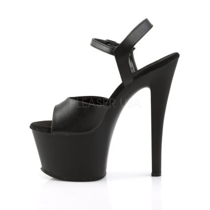 side view of High heel black platform sandal shoes with 7-inch heel SKY-309