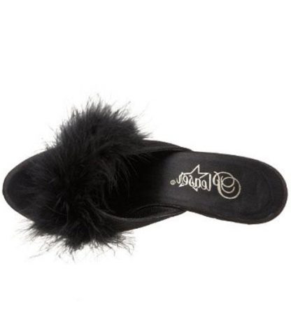 top of Fuzzy black feather trim slippers with 3 inch heels Belle-301F