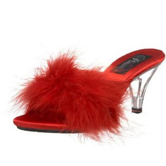 Fuzzy feather trim classic slippers with 3 inch clear heels Belle-301F