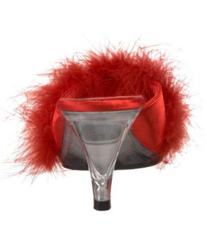 back of Fuzzy red feather trim slippers with 3 inch heels Belle-301F