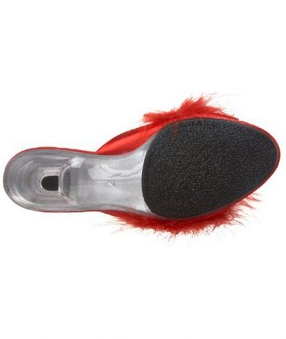 bottom of Fuzzy red feather trim slippers with 3 inch heels Belle-301F