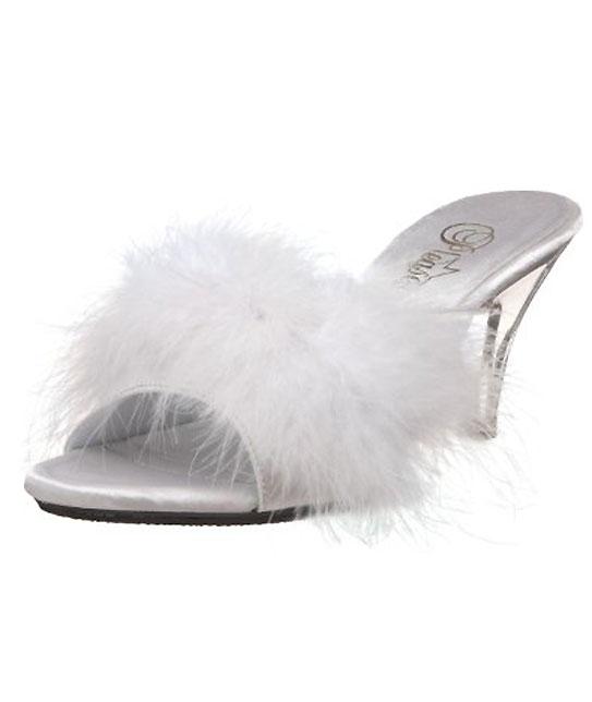 white fuzzy heels
