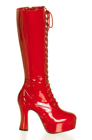 Lace-up GoGo Boots with 4-inch Chunky Heel -Black/Red/White – RedNeckWear