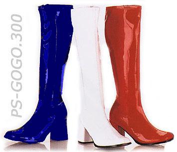 blue white and red knee high GoGo boots 3-inch heel sizes 5-16
