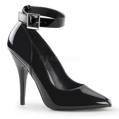 Ankle strap black patent pump shoe with 5 inch heel Seduce-431