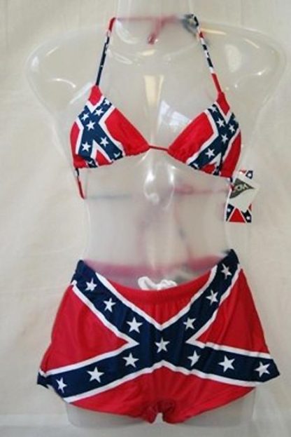 Rebel flag bikini Lycra triangle top 818693TT with Confederate flag shorts