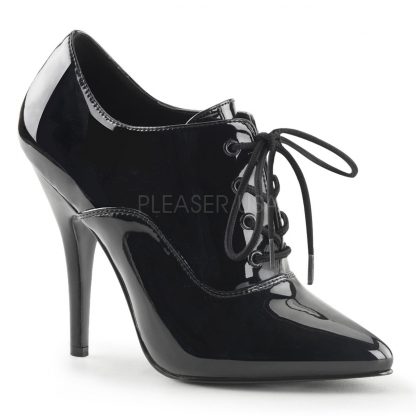Black patent lace-up fetish shoe with 5-inch spike heel Seduce-460