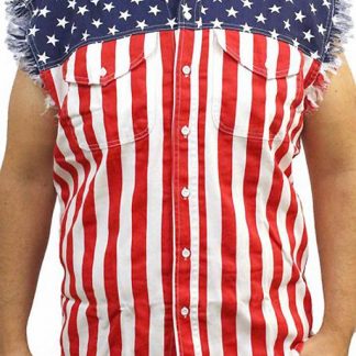 American flag frayed sleeveless men's denim biker shirt SD-USA